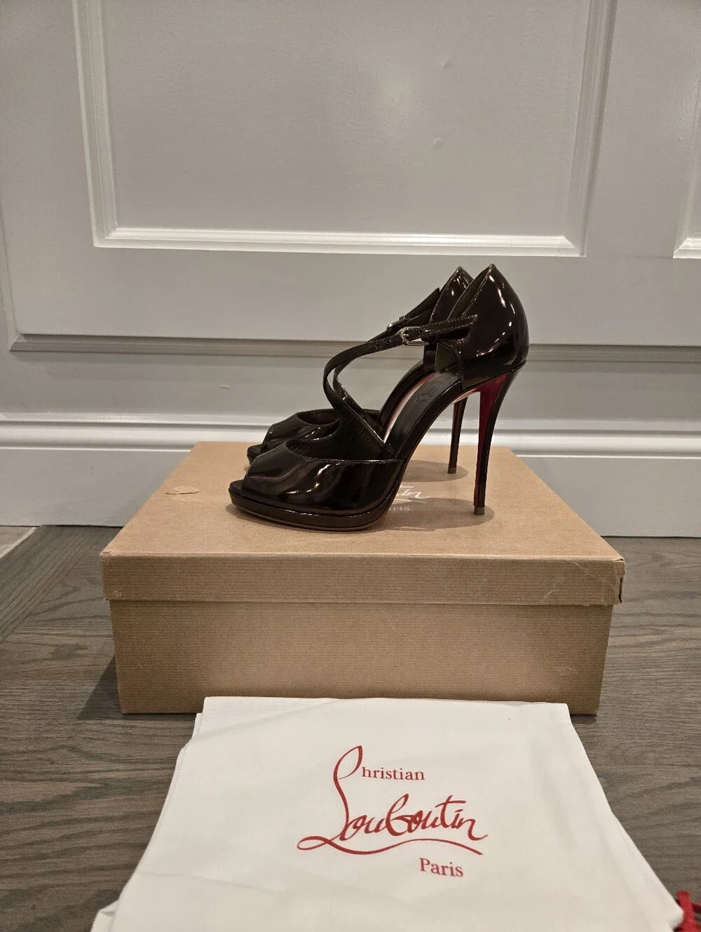 $1495 Christian Louboutin Miss Zigourata 120 Alta Brown Leather Sandals 39 US 9